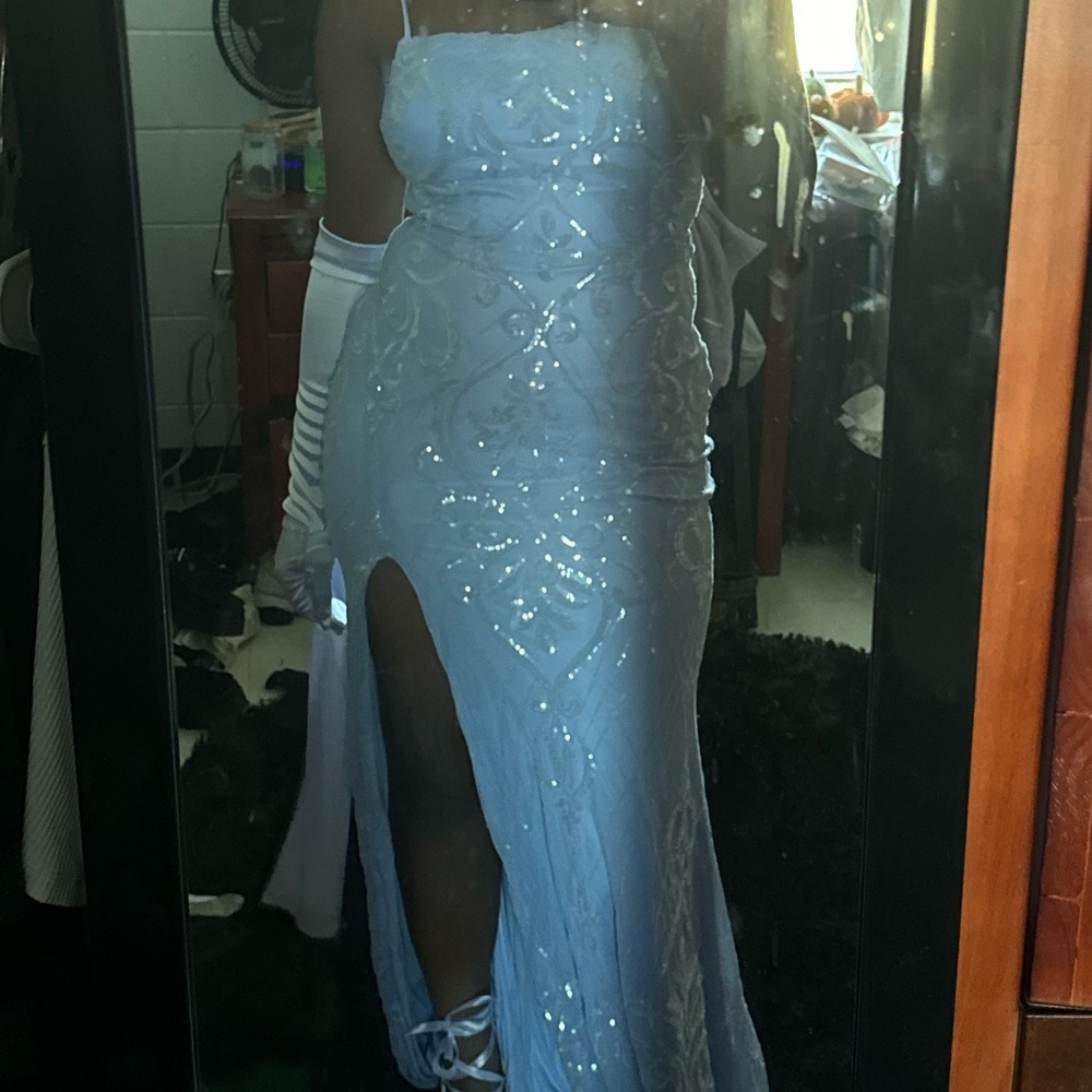 Elegant White Sequin Gown with Slit